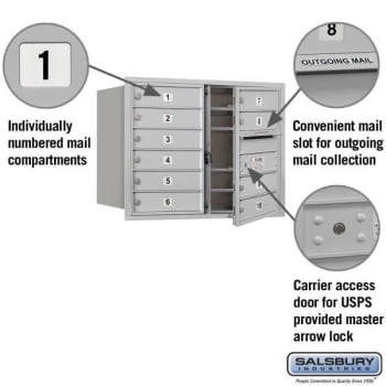 Salsbury Industries Recess Mounted 4c Horizontal Mailbox, 10 Mb1 Doors, Aluminum - Image 2