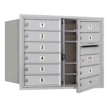 Salsbury Industries Recess Mounted 4c Horizontal Mailbox, 10 Mb1 Doors, Aluminum