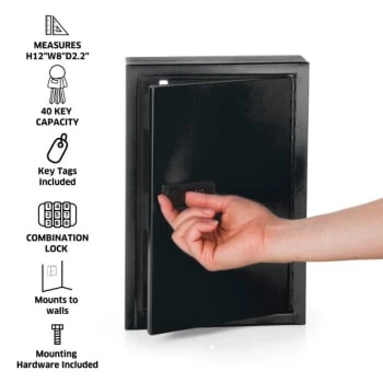 Adir Office Steel Heavy-Duty 40-Key Cabinet W/comb Lock Black W/100 Key Tag - Image 3