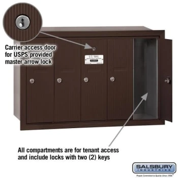 Salsbury Industries® Bronze-Vertical Mailbox- Recessed Mounted -5 Doors - Image 2